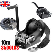 Heavy Duty 3500LBS Hand Winch 2Gear 10M Polyester Strap ATV Trailer Truck Marine