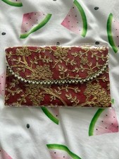 Red Embroidered Clutch Bag