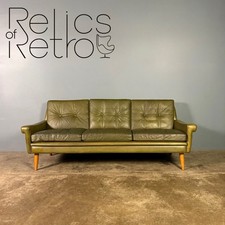 Mid Century Danish Svend Skipper Three Seater Sofa Green Leather Vintage Retro