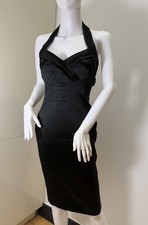 Rare Karen Millen UK12 EU40 US8 little black Satin Halter neck Wiggle Dress