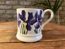 Emma Bridgewater Half Pint 300ml Ceramic Mug Blue Iris Flowers NEW Tea Coffee