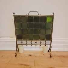 Antique brass fire screen - , with