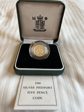 1990 UK Silver Proof Piedfort Five Pence Coin with Royal Mint Case + COA 