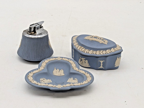 Wedgwood blue jasperware 3pc - jasperware,