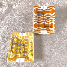Hermes Paris Mini Porcelain Ashtray Change Tray Harness Horse Motif Set of 2