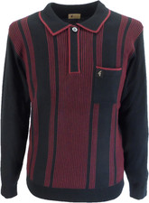 Gabicci Mens Dante Black Textured Retro Knitted Polo