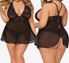 Sexy Womens CD TV Sheer Knicker & Nightdress Set Sleepwear Baby Doll Size 14/16