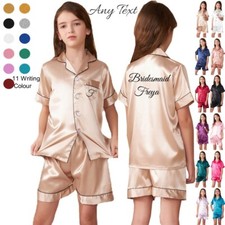 UK Personalized Boys Girls Pyjamas Nightwear Top Pants Pjs Satin Sleepwear Kids