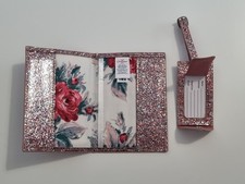 Cath Kidston Passport Holder Wallet Case Pink Sparkly With Luggage Tag