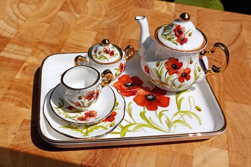 Miniature porcelain poppy tea - porcelain,