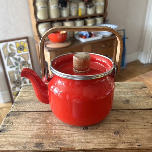 Vintage red enamel teapot - enamel, /