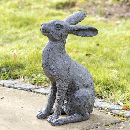Antique grey garden alert hare - grey,