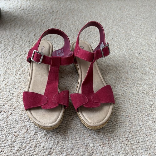 Clarks raspberry wedge sandals - raspberry,