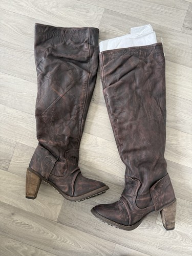 Brown leather knee high - brown,