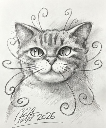 Cartoon drawing cat - cartoon, print