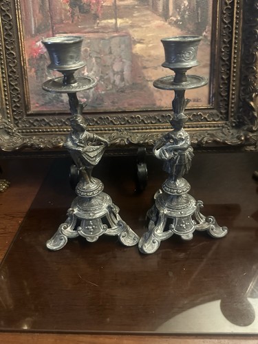 Pair silvered bronze figural - silvered,