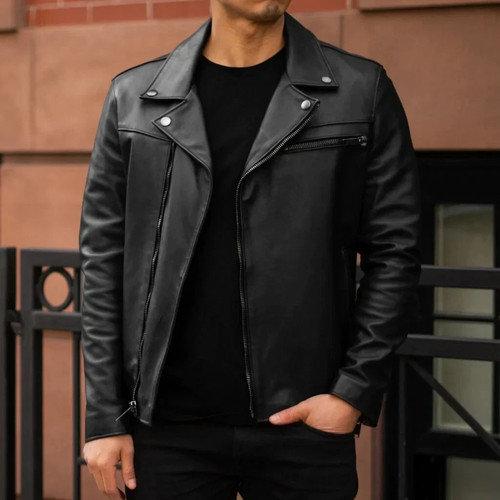 Men black genuine lambskin - black,