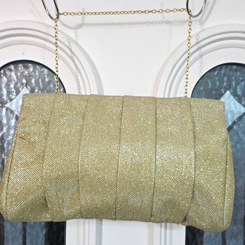 Gold glitter pleated - pleated, clutch