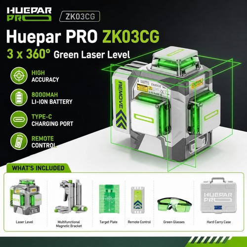 Huepar pro zk03cg 3x360 - pro, 3x360°