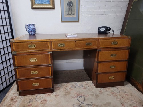 Vintage campaign pedestal desk