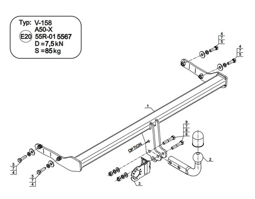 Swan neck tow - bar, for