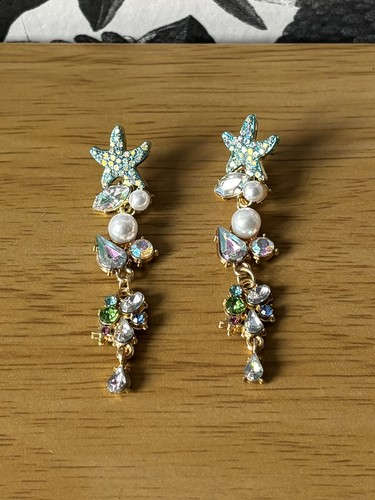 Blue starfish pearl earrings - blue,