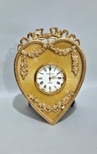 Vintage Hallmarked Kitney & Co Miniatur Heart Shaped Clock Gold Gilt Enamel Rare