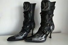 NEW ROCK Punk Goth Stilleto Boots Flame Trail Metalic EU 40 UK 6.5 