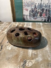 Cornish Studio Pottery Flower Frog / Ikebana Vase – Rustic Glaze – 6.5” Wide