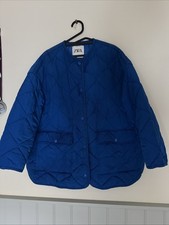 Zara Bright Blue Puffa Jacket Size L Poppers And Popper Pockets