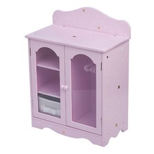 Kids Wooden Doll Wardrobe with Drawer Shelves and Hangers in Purple
