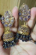 Gold Plated Jhumka Earrings Diamanté 
