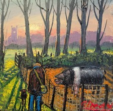 Fantastic James Downie Oil Painting 'Porky The Pig' Heartwarming Oil On Canvas