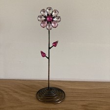 Floral Ornament. Pink Crystal Flower. Wire Stem & Spiral Frame. Attractive gift.