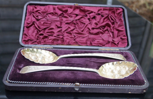 Cased pair georgian sterling - cased,