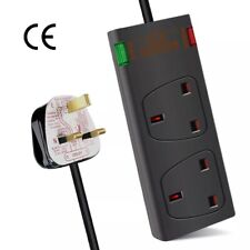 Surge Protected Mains Extension Lead UK Power Cable Plug Trailing 2 Socket Black