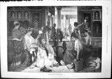 Original Old Antique Print Home Life Ancient Rome Woman Children Pigeons 1893