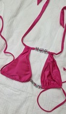 BAHIMI bright Pink Swimsuit Bikini top Festival top Diamonte Detail Size M