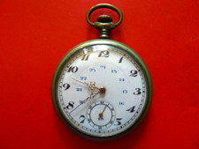 Nickel Cased 24hr White Enamelled Dialed Pocket Watch with Easel Ba....Working..