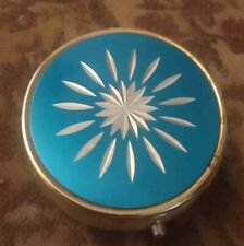 Vintage Metal,  Blue Enamel petal design Pill Box