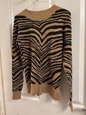 Ladies Oasis Tiger Stripe Jumper Tan And Black Size Small Autumn Winter Sweater