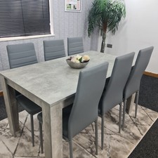 Grey Dining Table and 6 chairs wood stone grey effect kitchen dining set for 6