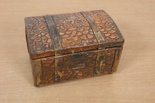Vintage Copper Treasure Chest Brass Banded Trinket Tea Box Wood Frame Caddy