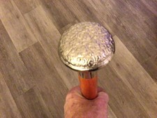 Walking Stick Flat Top Patterned Chrome Handle Carved Pole