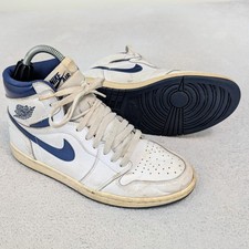 US 10 Nike Air Jordan 1 Retro High OG Metallic Navy Blue 2016 White Mens 555088