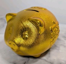 Small gold ceramic piggy bank - small,