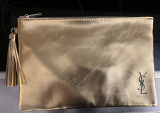 NEW YSL Yves Saint Laurent BEAUTE Makeup Bag Flat Pouch Gold