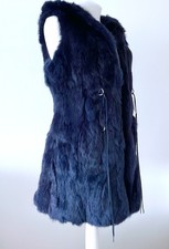 Size S Luxury PELLESSIMO  Navy BLUE REAL RABBIT FUR Hooded GILET Vest Jacket