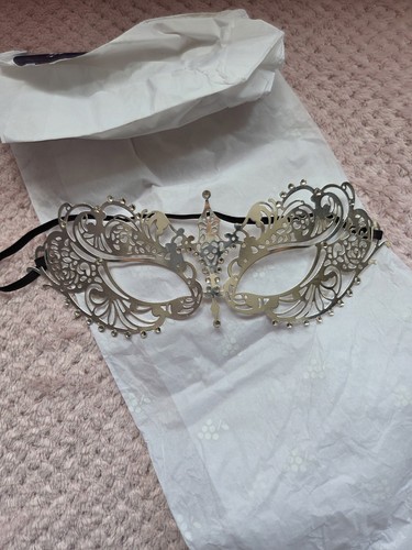 Silver tone metal face mask - tone,