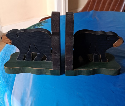 Wooden bear bookends pair set - bookends,